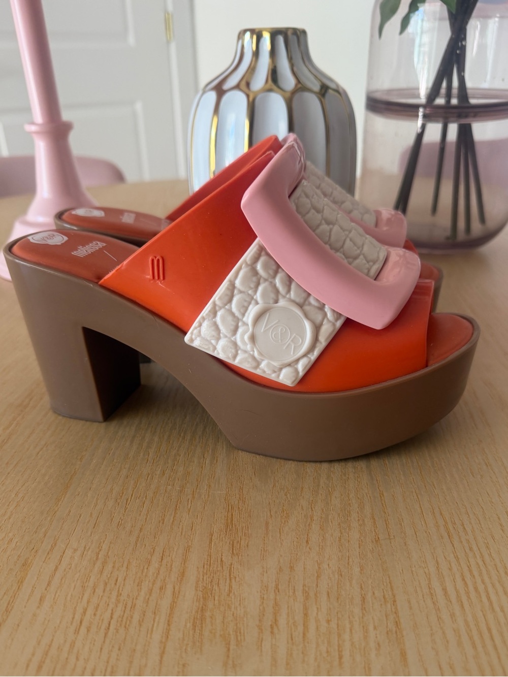 Melissa Women’s Platform Slide Sandals in Orange, Pink & Brown